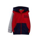 United Colors Of Benetton Erkek Çocuk Önü Logo Baskılı Fermuarlı Kapüşonlu Sweatshirt,Kırmızı-Gri 12-18 Ay