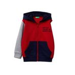 United Colors Of Benetton Erkek Çocuk Önü Logo Baskılı Fermuarlı Kapüşonlu Sweatshirt,Kırmızı-Gri 4-5 Yaş