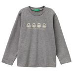 United Colors Of Benetton Erkek Çocuk Önü Logo Baskılı Uzun Kollu T-Shirt,Antrasit Melanj 2-3 Yaş