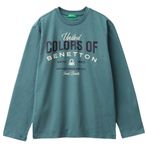 United Colors Of Benetton Erkek Çocuk Önü Logo Baskılı Uzun Kollu T-Shirt,Gri-Yeşil 13-14 Yaş