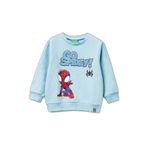 United Colors Of Benetton Erkek Çocuk Spiderman Baskılı Logo Etiketli Kabartmalı Nervürlü Sweatshirt,Açık Mavi 12-18 Ay