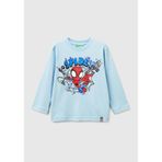 United Colors Of Benetton Erkek Çocuk Spiderman Baskılı Logo Etiketli Uzun Kollu T-Shirt,Açık Mavi 18-24 Ay
