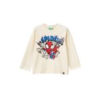 United Colors Of Benetton Erkek Çocuk Spiderman Baskılı Logo Etiketli Uzun Kollu T-Shirt,Krem 2-3 Yaş