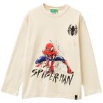 United Colors Of Benetton Erkek Çocuk Spiderman Baskılı Logolu Püskürtme Efektli Uzun Kollu T-Shirt,Krem 13-14 Yaş