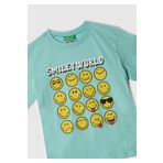 United Colors of Benetton Erkek Çocuk Su Yeşili Smiley World Baskılı Logo Etiketli T-shirt