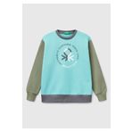 United Colors of Benetton Erkek Çocuk Turkuaz Mix Benetton Logo Baskılı Bisiklet Yaka Sweatshirt