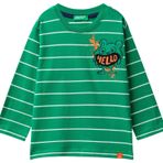 United Colors of Benetton Erkek Çocuk Yeşil Etek Ucu Logo Etiketli Baskılı Çizgili Uzun Kollu T-Shirt