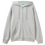 United Colors of Benetton Erkek Gri Melanj%100 Pamuk Dar Kesim Fermuarlı Kapüşonlu Sweatshirt XL