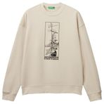 United Colors of Benetton Erkek Taş Rengi Pamuk Karışımlı Önü Baskılı Relax Fit Sweatshirt, Taş Rengi, L