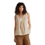 United Colors of Benetton Kadın Bej%100 Keten V Yaka Kolsuz Geniş Kesim Bluz, Bej, S