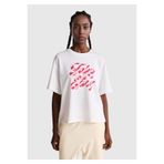 United Colors of Benetton Kadın Beyaz-Pembe Yazılı %100 Pamuk Önü Yazı Baskılı Bisiklet Yaka T-Shirt