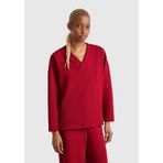 United Colors of Benetton Kadın Bordo Modal Karışımlı V Yaka Uzun Kollu Sweatshirt, Bordo, L