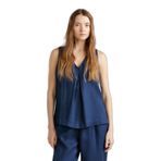 United Colors of Benetton Kadın Gece Mavisi%100 Keten V Yaka Kolsuz Geniş Kesim Bluz, Gece Mavisi, XL