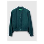 United Colors of Benetton Kadın Koyu Yeşil %100 Keten Bomber Ceket
