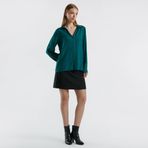 United Colors of Benetton Kadın Koyu Yeşil Viskoz Karışımlı Uzun Kollu Derin V Yaka Gömlek L