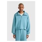 United Colors of Benetton Kadın Mavi Modal Karışımlı Yarım Fermuarlı Polo Yaka Sweatshirt, Mavi, L