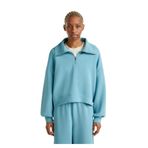United Colors of Benetton Kadın Mavi Modal Karışımlı Yarım Fermuarlı Polo Yaka Sweatshirt, Mavi, M