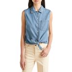 United Colors of Benetton Kadın Pamuk Göğsü Yama Cepli Kolsuz Denim Gömlek Mavi XS
