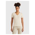 United Colors of Benetton Kadın Taş Rengi %100 Pamuk V Yaka Basic T-Shirt