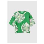 United Colors of Benetton Kadın Yeşil Keten Karışımlı Boxy Fit Çiçek Desenli T-Shirt