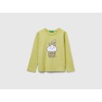 United Colors Of Benetton Kız Bebek Hardal Önü Baskılı Ribana Yakalı Regular Fit Sweatshirt - Sarı