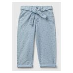 United Colors of Benetton Kız Çocuk Açık Mavi Çiçek Desenli Beli Bağlamalı Paçası Kıvrık Denim Pantolon