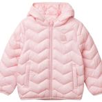 United Colors of Benetton Kız Çocuk Açık Pembe Logo İşlemeli Kapüşonlu İnce Pufa Mont 3-4 Yaş