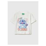 United Colors of Benetton Kız Çocuk Beyaz Baskılı Yama Detaylı Etek Ucu Logo Detaylı T-Shirt