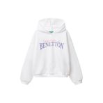 United Colors of Benetton Kız Çocuk Beyaz Benetton Logo Baskılı Kapüşonlu Sweatshirt, Beyaz, 8-9 Yaş