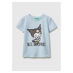 United Colors of Benetton Kız Çocuk Buz Mavisi Önü Baskılı Etek Ucu Logolu Bisiklet Yaka T-Shirt