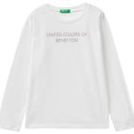 United Colors of Benetton Kız Çocuk Çam Yeşili Önü Parlak Logo Baskılı Bisiklet Yaka Uzun Kollu T-Shirt