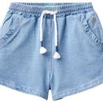 United Colors of Benetton Kız Çocuk Cebi Fırfırlı Denim Şort, Açık Denim, 4-5 Yaş