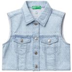 United Colors of Benetton Kız Çocuk Denim Logo İşleme Detaylı Düğmeli Önü Cepli Denim Yelek, Denim, 7-8 Yaş