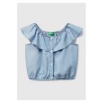 United Colors of Benetton Kız Çocuk Denim%100 Liyosel Yakası Fırfırlı Lastikli Kolsuz Crop Gömlek