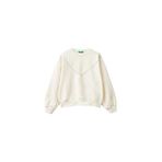 United Colors of Benetton Kız Çocuk Ekru Arkası Logo Baskılı Önü V Dikiş Detaylı Bisiklet Yaka Sweatshirt