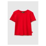 United Colors of Benetton Kız Çocuk Kırmızı Etek Ucu Fırfırlı Bisiklet Yaka Kısa Kollu T-Shirt