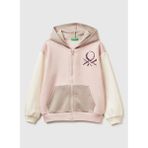 United Colors Of Benetton Kız Çocuk Krem - Pembe Payetli Sweatshirt 39M2C505O Uzun Kol Kapüşonlu Yaka