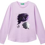 United Colors of Benetton Kız Çocuk Lila Önü Pullu Baskı Detaylı Etek Ucu Yuvarlak Uzun Kollu T-Shirt