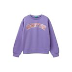 United Colors of Benetton Kız Çocuk Mor Simli Benetton Logo Baskılı Bisiklet Yaka Sweatshirt, Mor, 8-9 Yaş