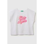 United Colors Of Benetton Kız Çocuk Pul Baskı Detaylı Bisiklet Yaka T-Shirt Beyaz -Pembe 6-14 Yaş - 10 - 11 Yaş