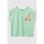 United Colors Of Benetton Kız Çocuk Pul Baskı Detaylı Bisiklet Yaka T-Shirt Yeşil 6-14 Yaş