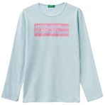 United Colors of Benetton Kız Çocuk Simli Benetton Yazılı T-Shirt Yeşil 11-12 Yaş