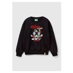 United Colors of Benetton Kız Çocuk Siyah Etek Ucu Logolu Mickey Mouse Baskılı Rahat Kesim Sweatshirt, Siyah, 6-7 Yaş