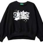 United Colors of Benetton Kız Çocuk Siyah Önü Pullu Baskı Detaylı Bisiklet Yaka Sweatshirt 10-11 Yaş