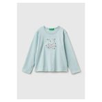 United Colors of Benetton Kız Çocuk Su Yeşili Baskılı Payetli Regular Fit Uzun Kollu T-shirt