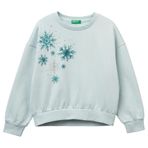 United Colors of Benetton Kız Çocuk Su Yeşili Önü Kristal Aplikeli Logo İşlemeli Ribanalı Şardonlu Sweatshirt, 10-11 Yaş, 225A3J73C10RA, Su Yeşili, kız-çocuk