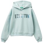 United Colors of Benetton Kız Çocuk Su Yeşili Payet İşlemeli Nervürlü Regular Fit Kapüşonlu Şardonlu Sweatshirt, 7-8 Yaş, 225A39M2C205E, Su Yeşili, kız-çocuk