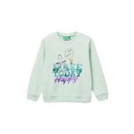 United Colors of Benetton Kız Çocuk Su Yeşili Peanuts Baskılı Logo Etiketli Bisiklet Yaka Sweatshirt, Su Yeşili, 3-4 Yaş