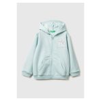 United Colors of Benetton Kız Çocuk Su Yeşili Renk Bloklu Payet Nakışlı Fermuarlı Kapüşonlu Şardonlu Sweatshirt