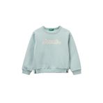 United Colors of Benetton Kız Çocuk Su Yeşili Renk Bloklu Simli Logo Baskılı Yırtmaçlı Şardonlu Sweatshirt, 12-18-ay, 225A39M2G10KY, Su Yeşili, kız-çocuk